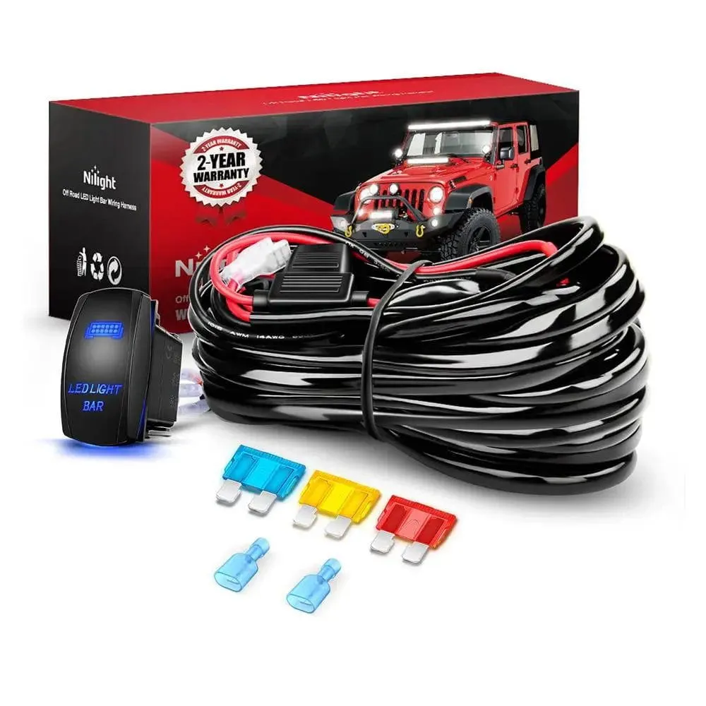 14AWG Wire Harness Kit 1 Lead W/ 12V 5Pin Switch | 3 Fuses | 2 Spade Connectors