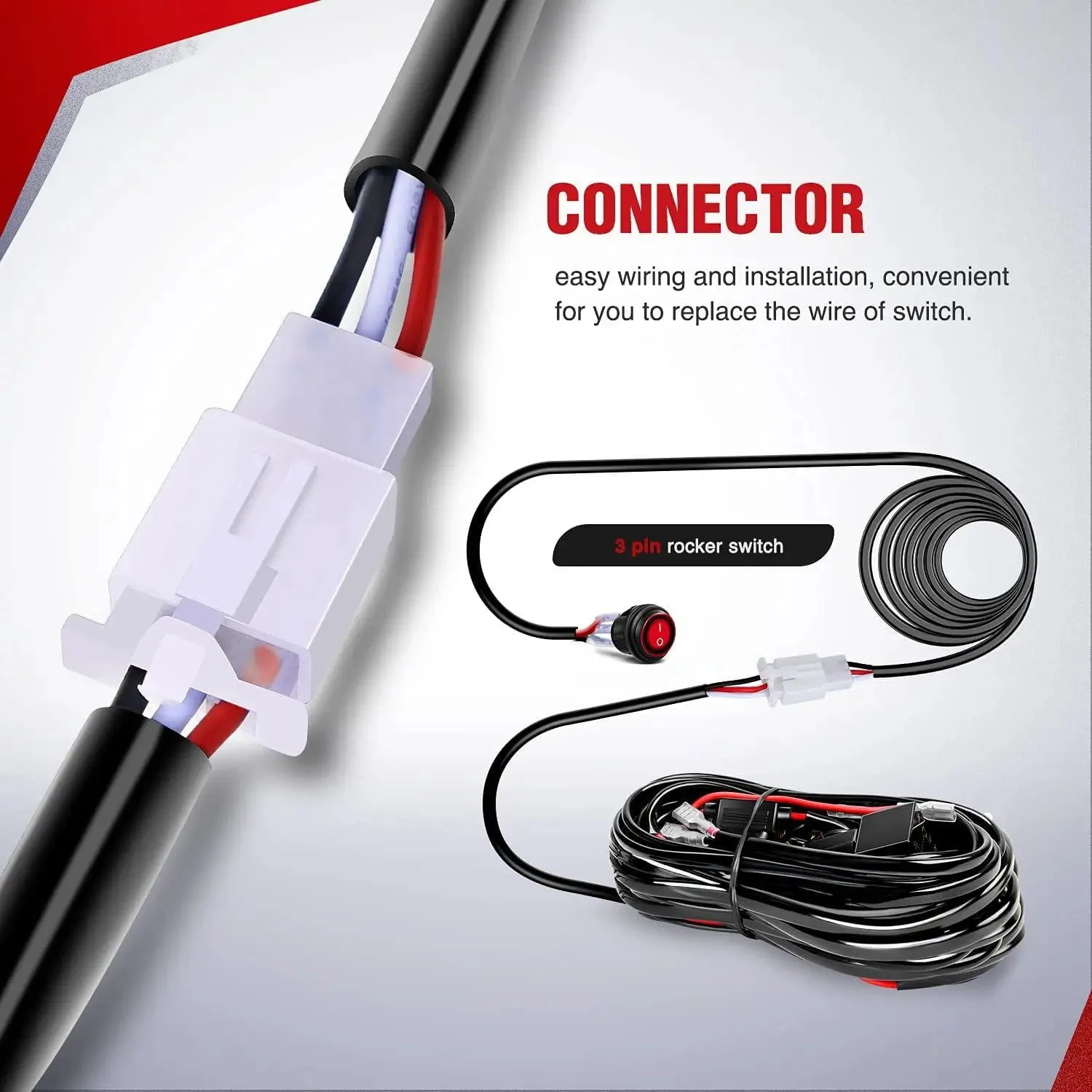 14AWG Wire Harness Kit 2 Leads W/ 12V 3Pin Switch | 3 Fuses | 4 Spade Connectors