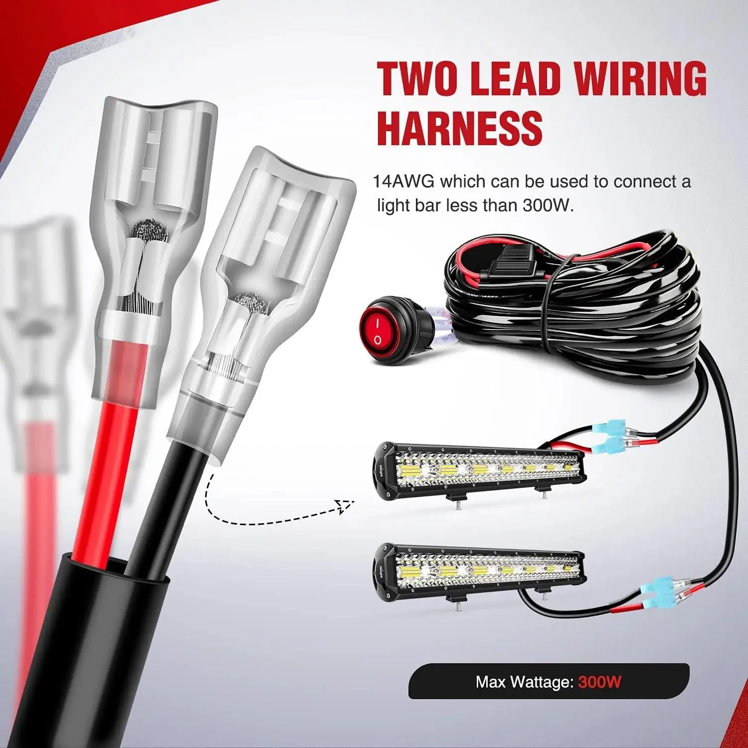 14AWG Wire Harness Kit 2 Leads W/ 12V 3Pin Switch | 3 Fuses | 4 Spade Connectors