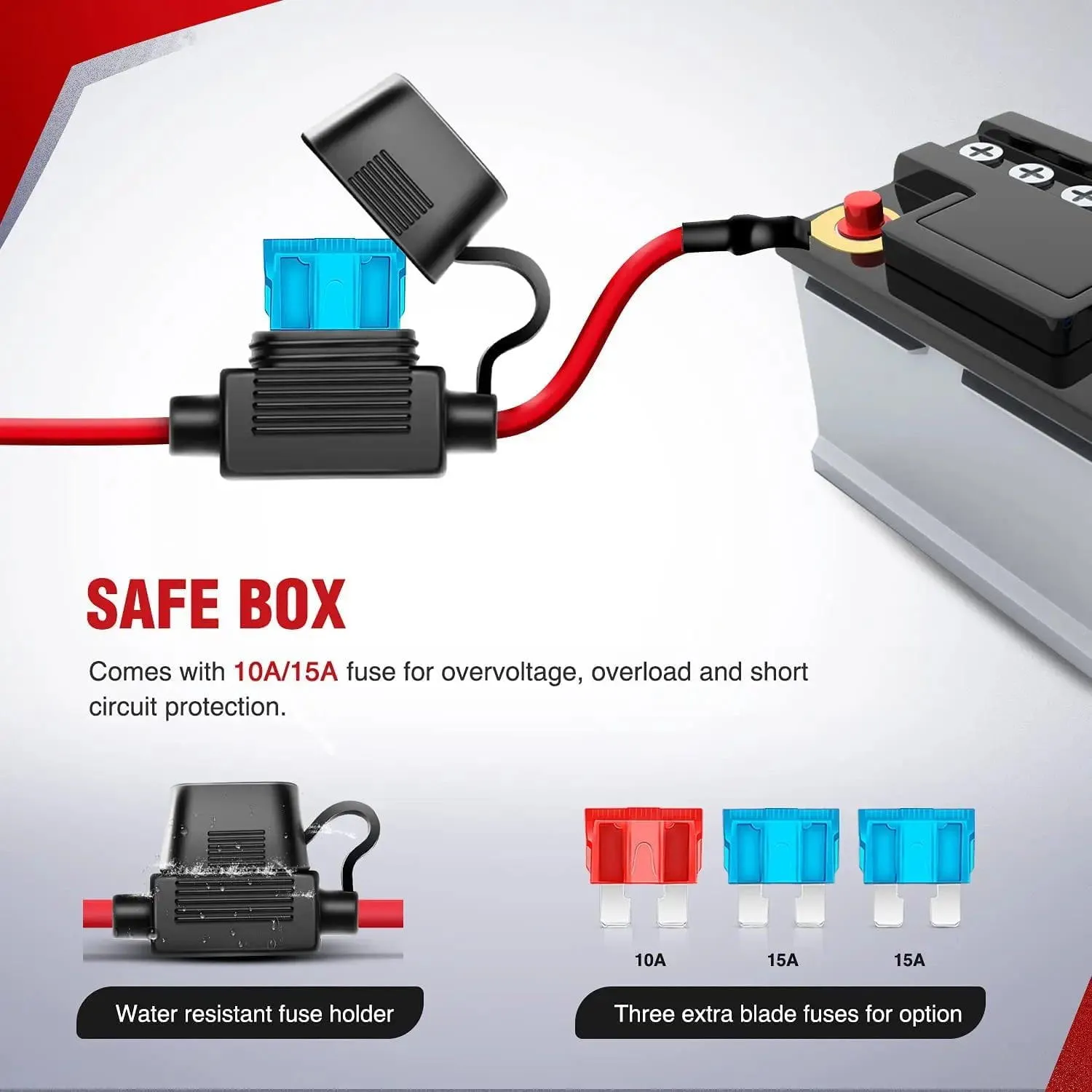 16AWG Wire Harness Aluminium Kit 2 Leads W/ 12V 3Pin Switch | 3 Fuses | 4 Spade Connectors
