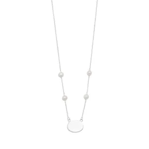 16" ID Tag Necklace with White Cultured Freshwater Pearl