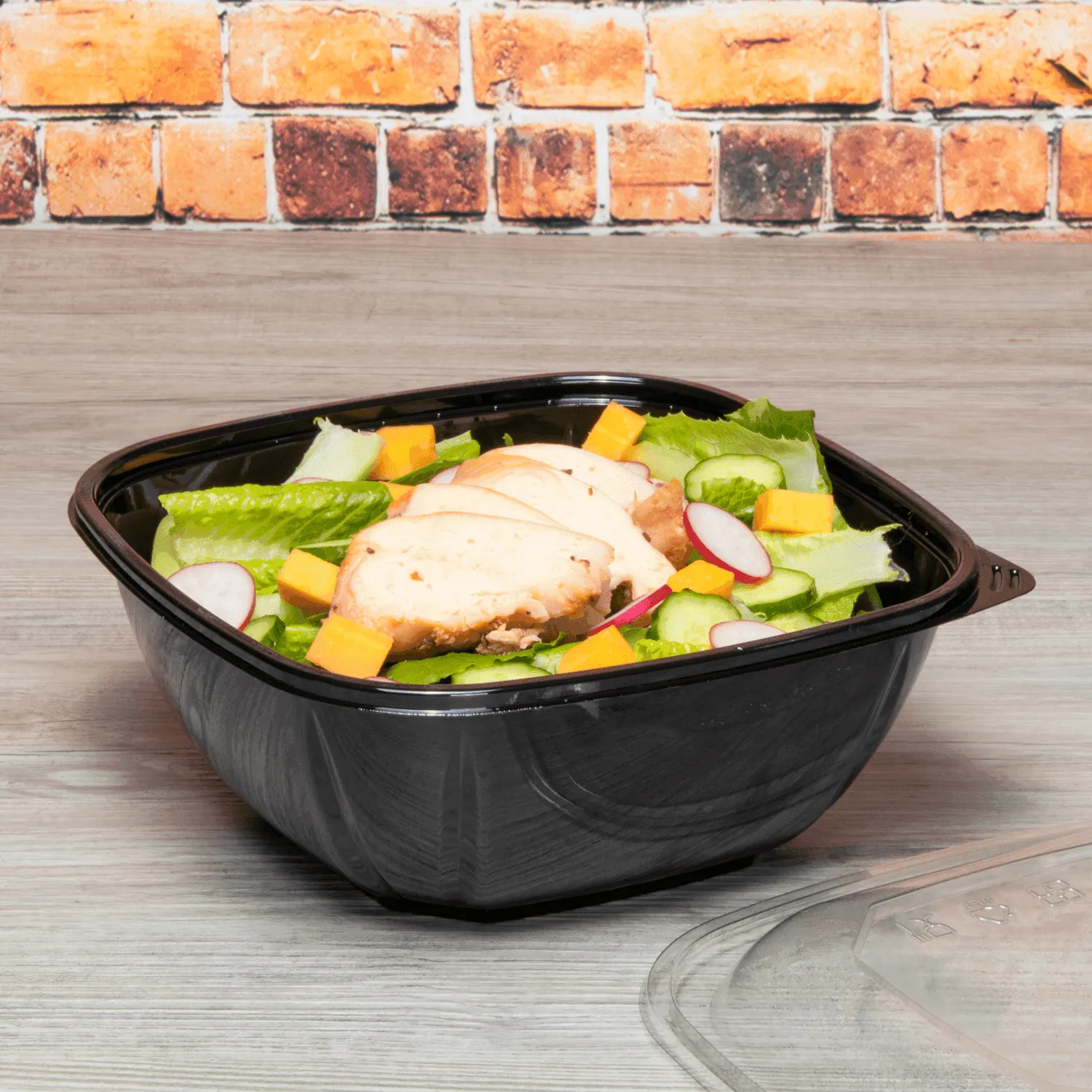 [300 ct] 48 oz Square Disposable Salad Bowl Lids | PET | Black