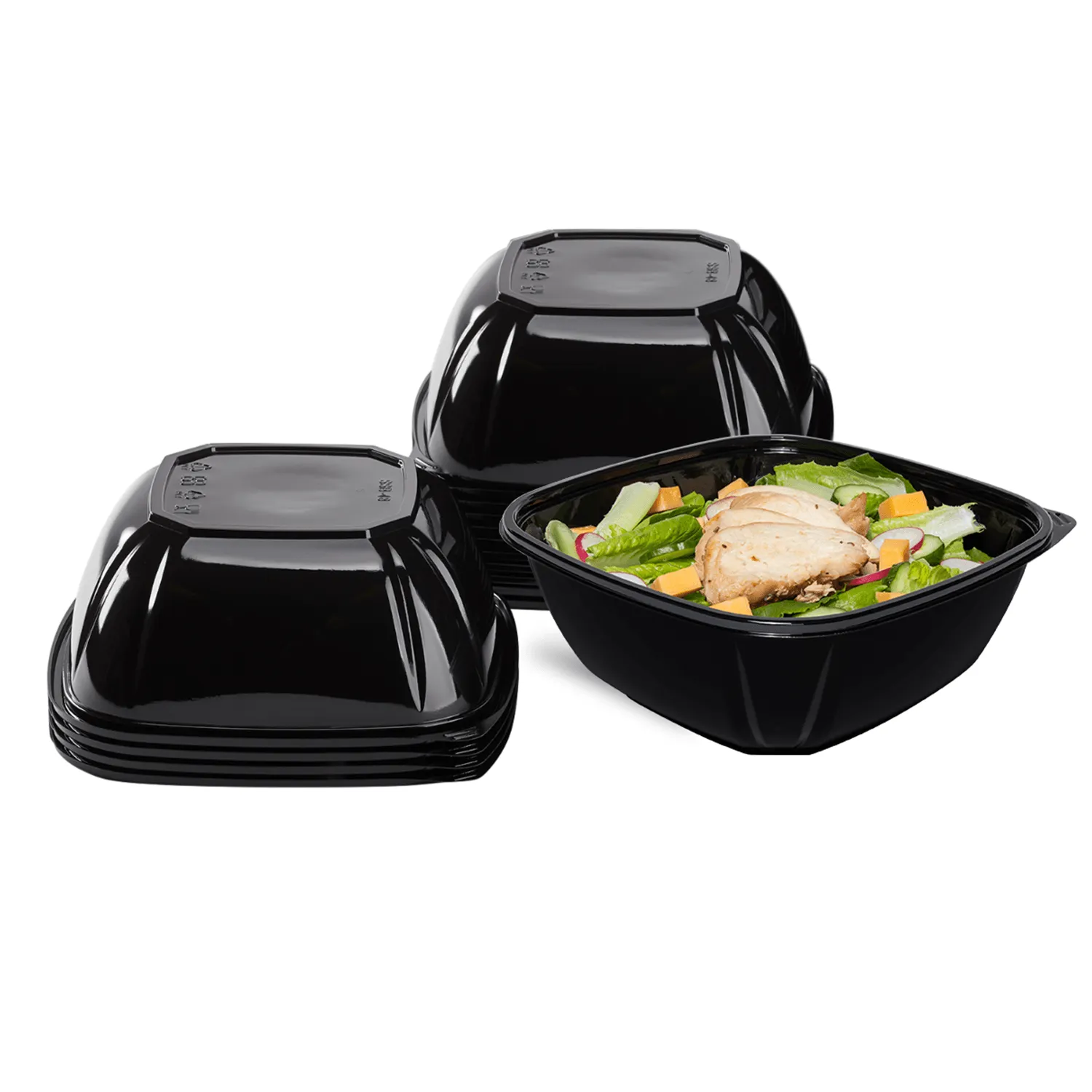 [300 ct] 48 oz Square Disposable Salad Bowl Lids | PET | Black