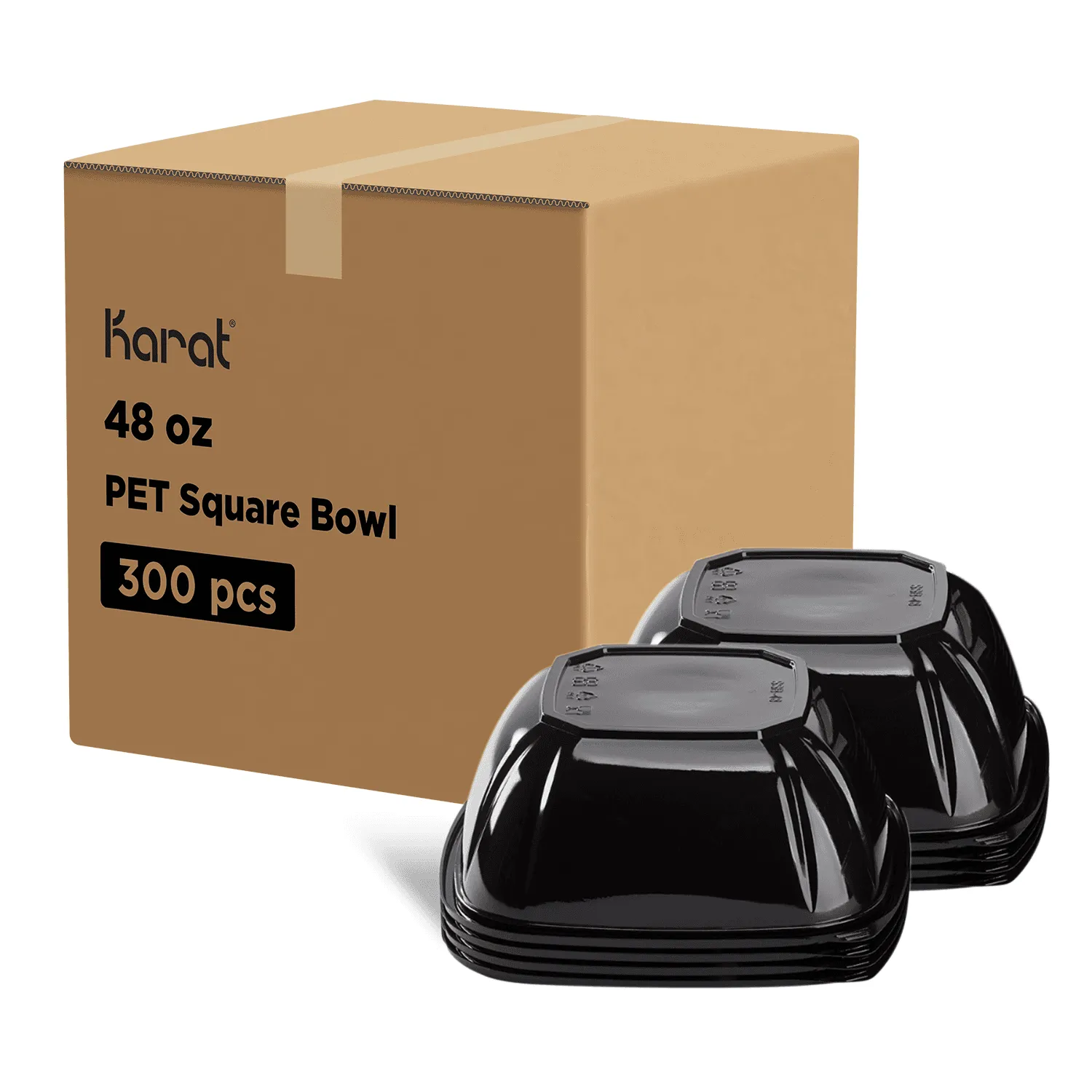 [300 ct] 48 oz Square Disposable Salad Bowl Lids | PET | Black