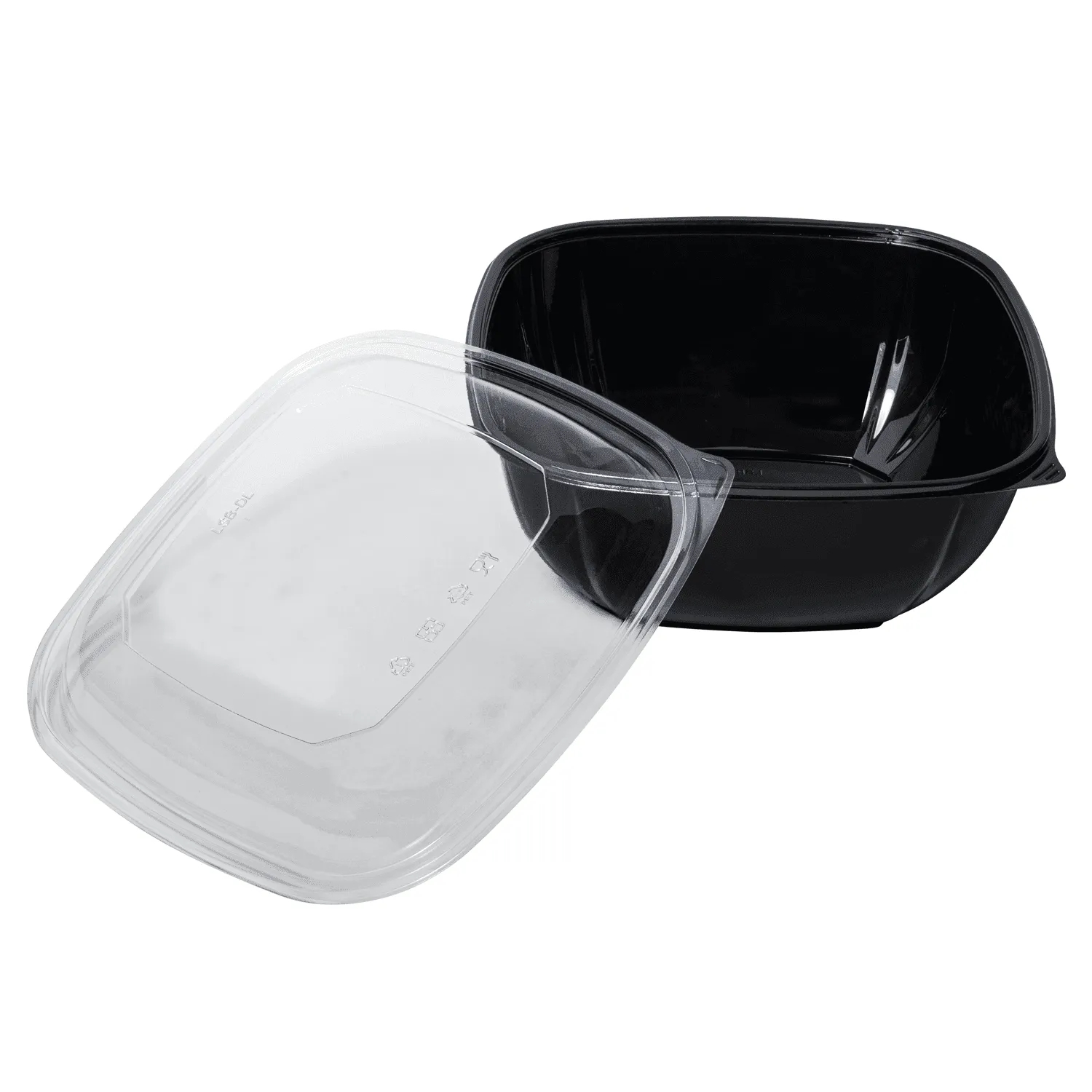 [50 ct] 160 oz Square Disposable Salad Bowls | PET | Black