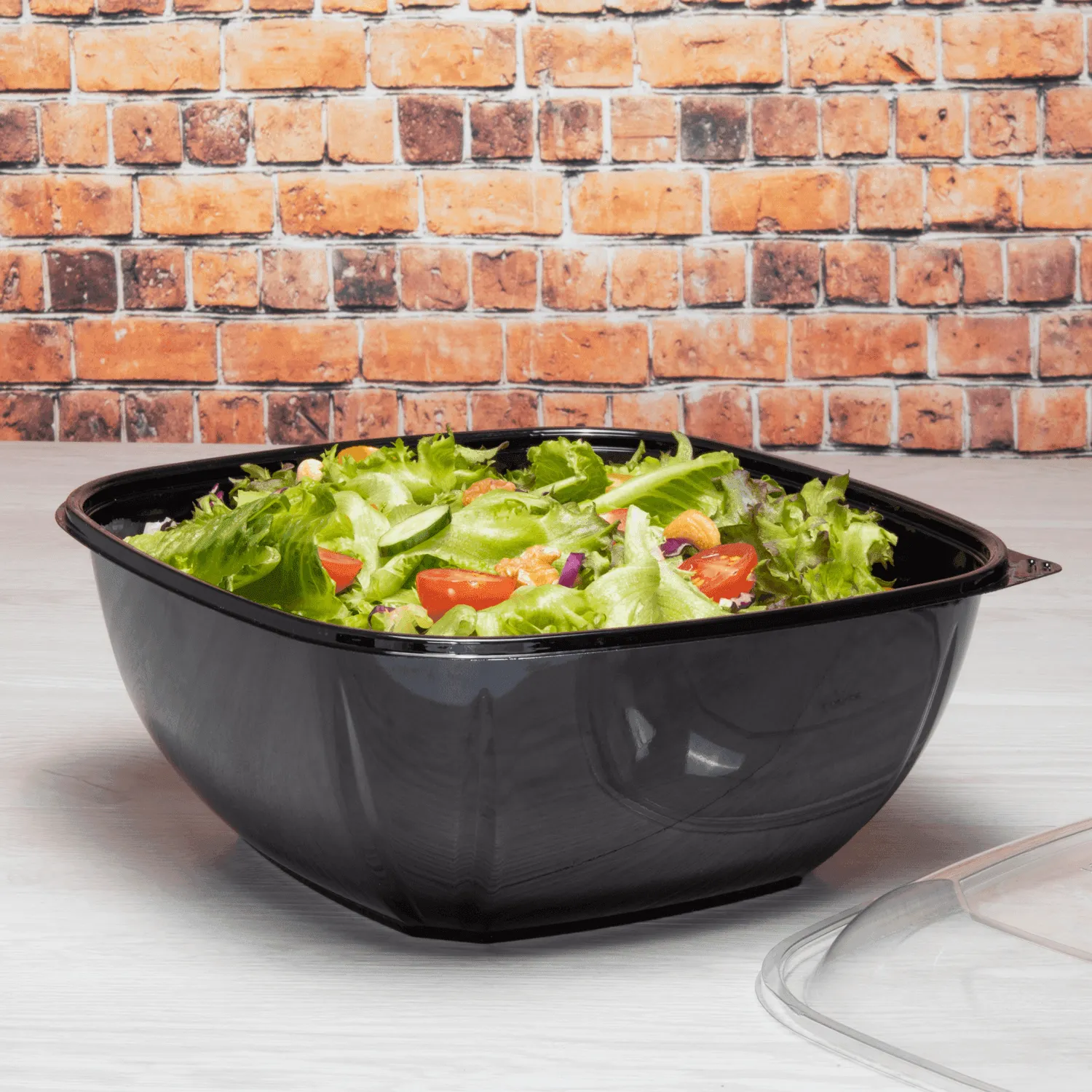 [50 ct] 160 oz Square Disposable Salad Bowls | PET | Black