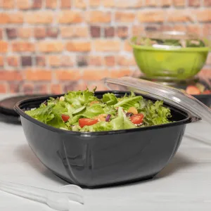 [50 ct] 160 oz Square Disposable Salad Bowls | PET | Black