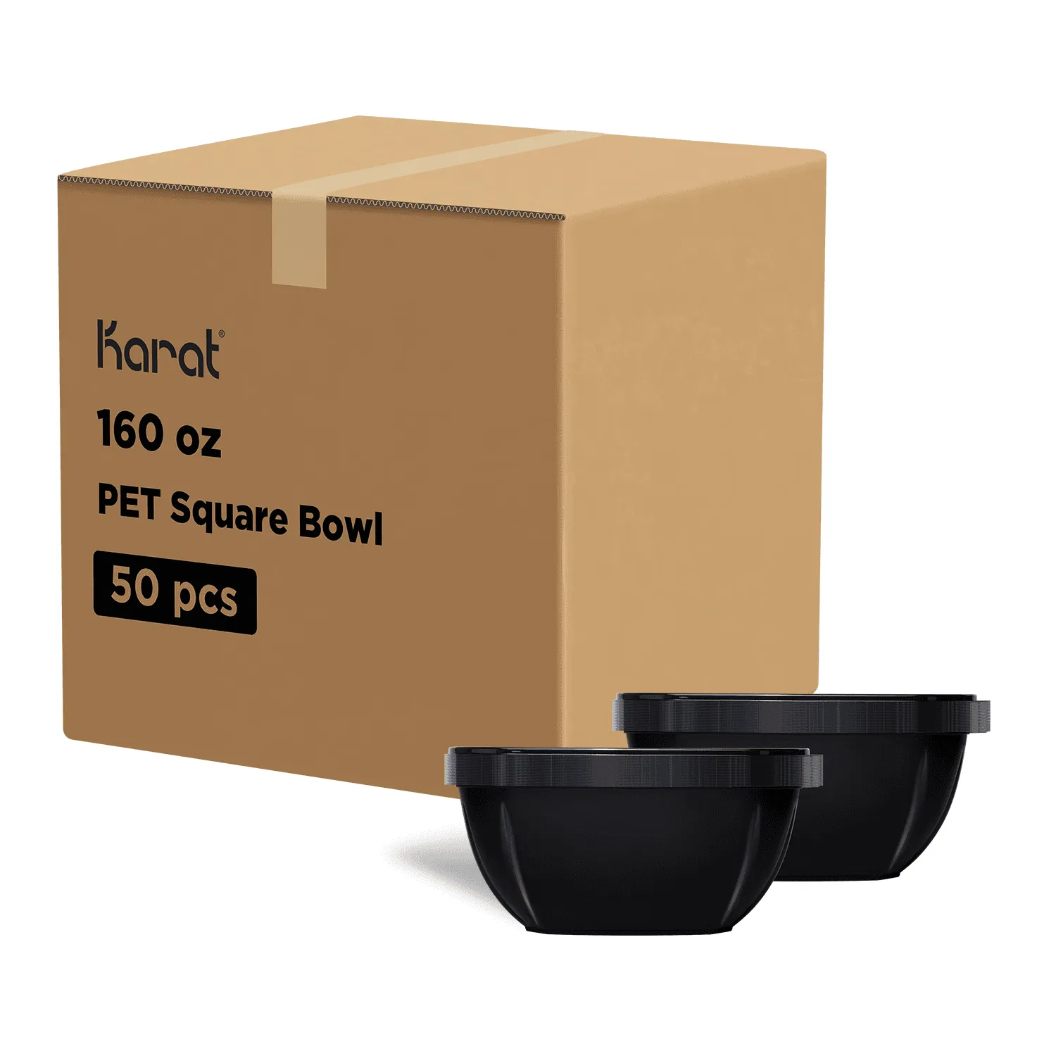 [50 ct] 160 oz Square Disposable Salad Bowls | PET | Black