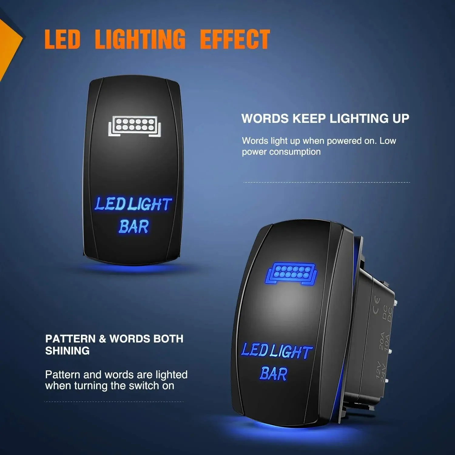 5Pin Laser On/Off LED Light Bar Rocker Switch Blue