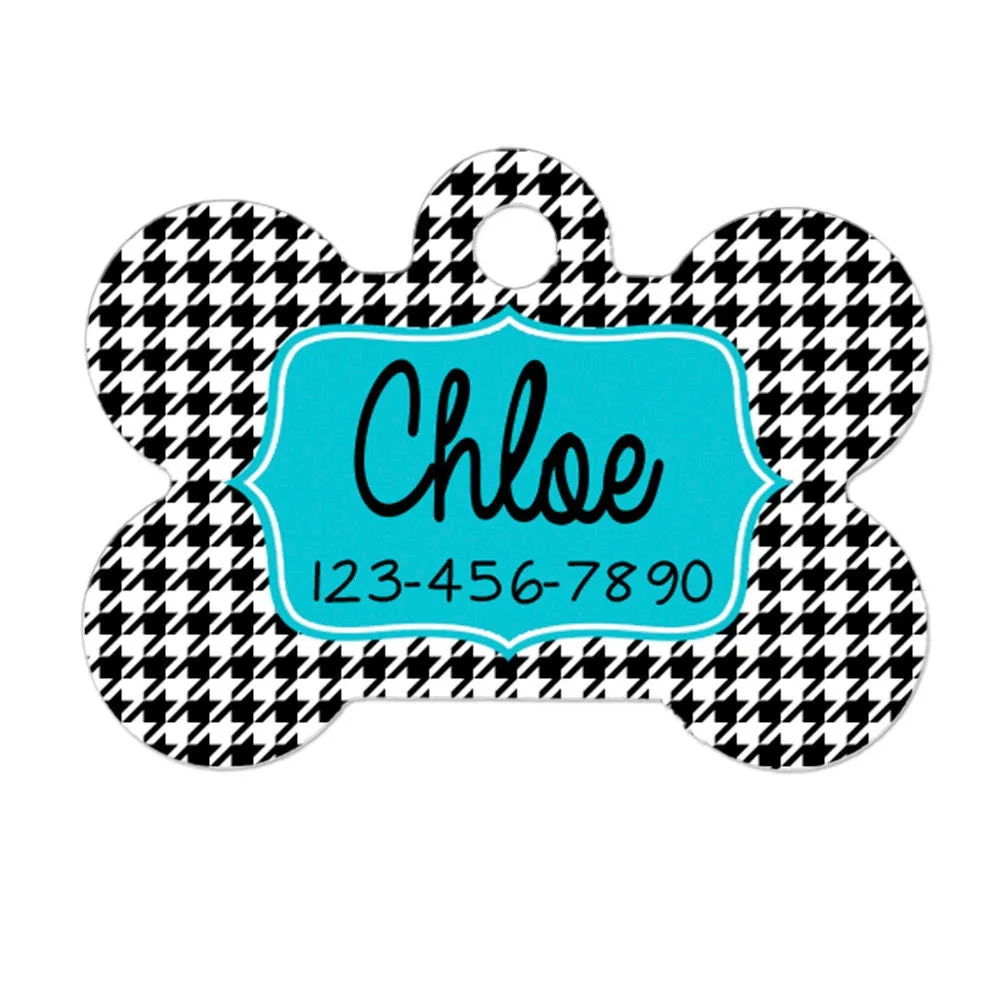 dog name tag - dog id tag -  Houndstooth personalized dog tag - Turquoise Dog Tag - dog name tags - custom dog tag