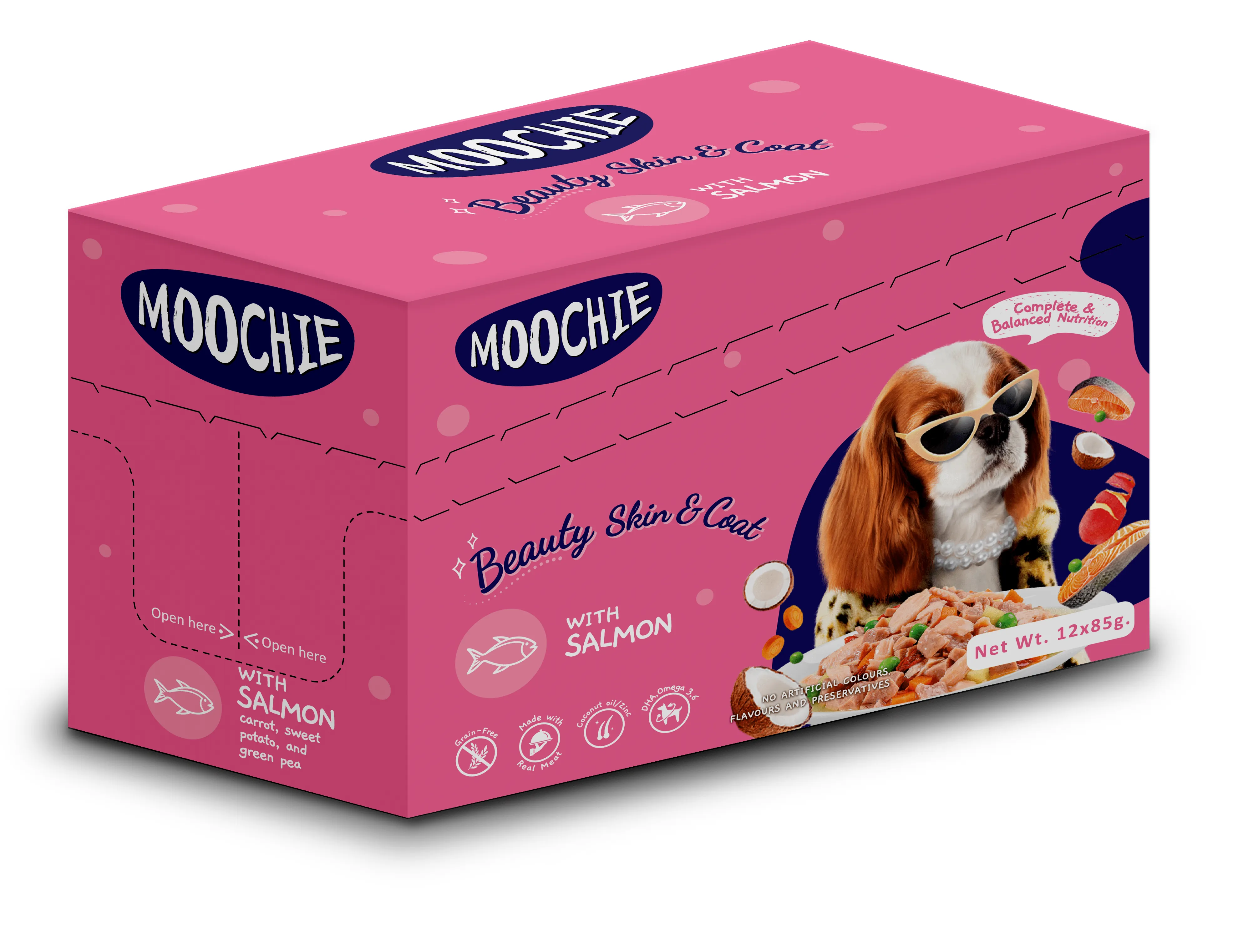 Moochie CASSEROLE WITH SALMON (BEAUTY SKIN ) 12x85g Pouchs