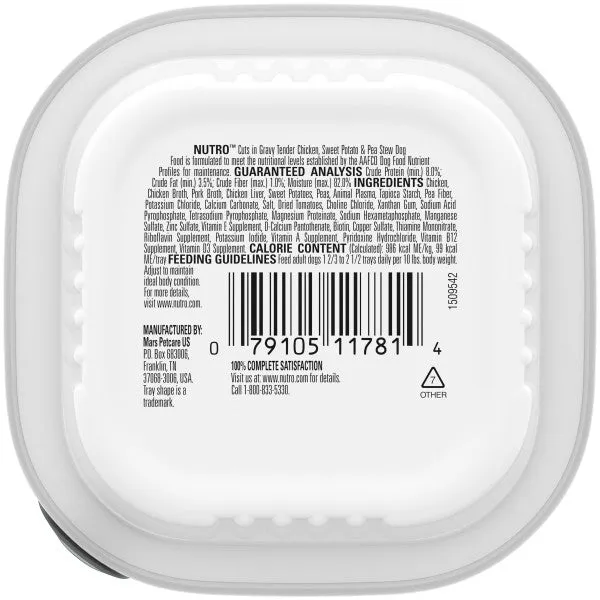 Nutro Adult Natural Grain Free Wet Dog Food Cuts in Gravy Tender Chicken, Sweet Potato & Pea Stew, 3.5-oz Case of 24