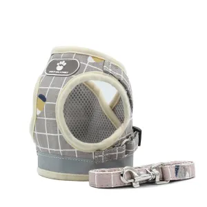 PAWS ASIA Factory Direct Sale Pink Plaid Mesh Reflective Harness Cat Dog Collar And Leash Set