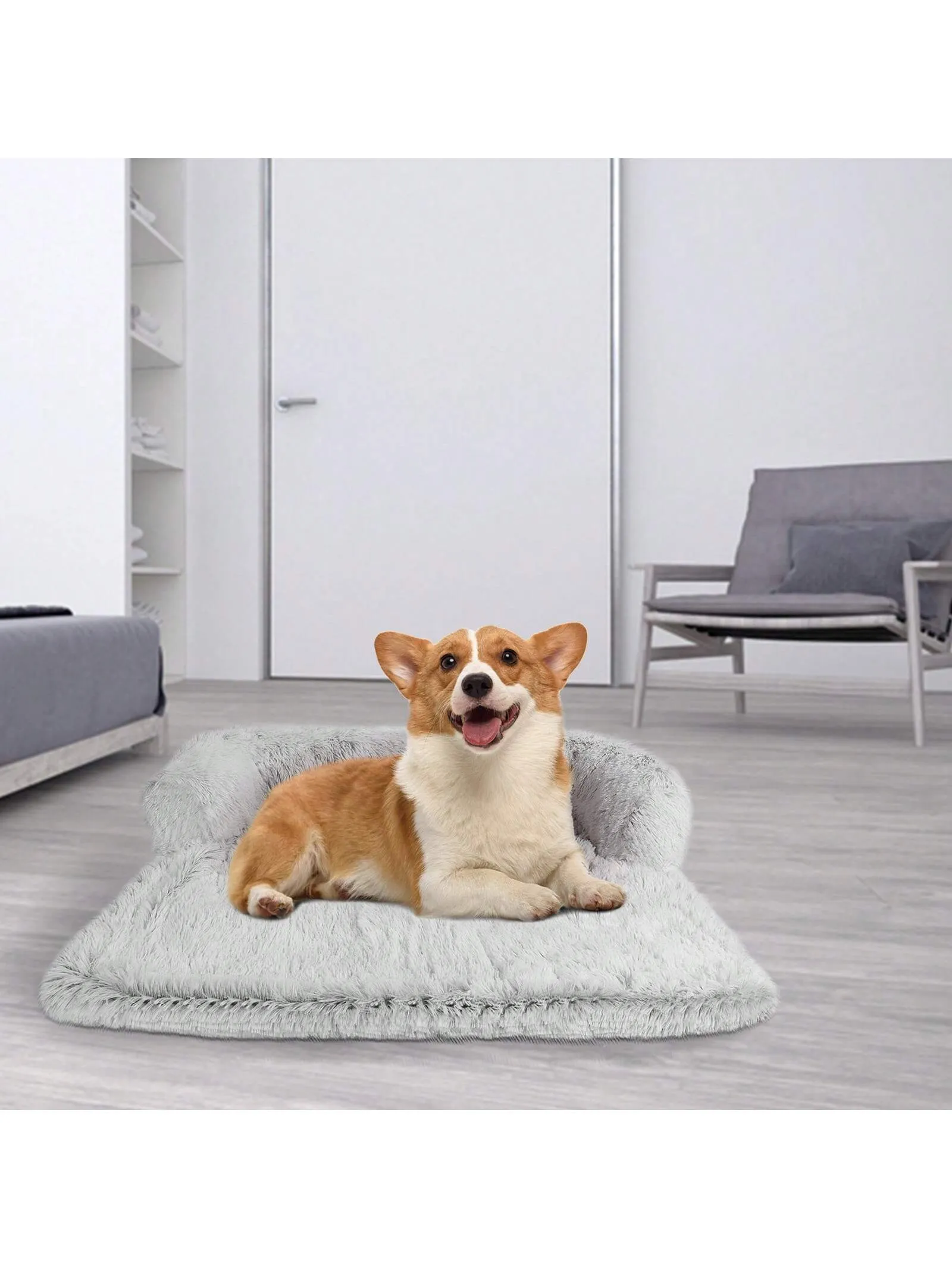Pet Dog House Bed With Fluffy Plush Sofa Sleeping Mat
