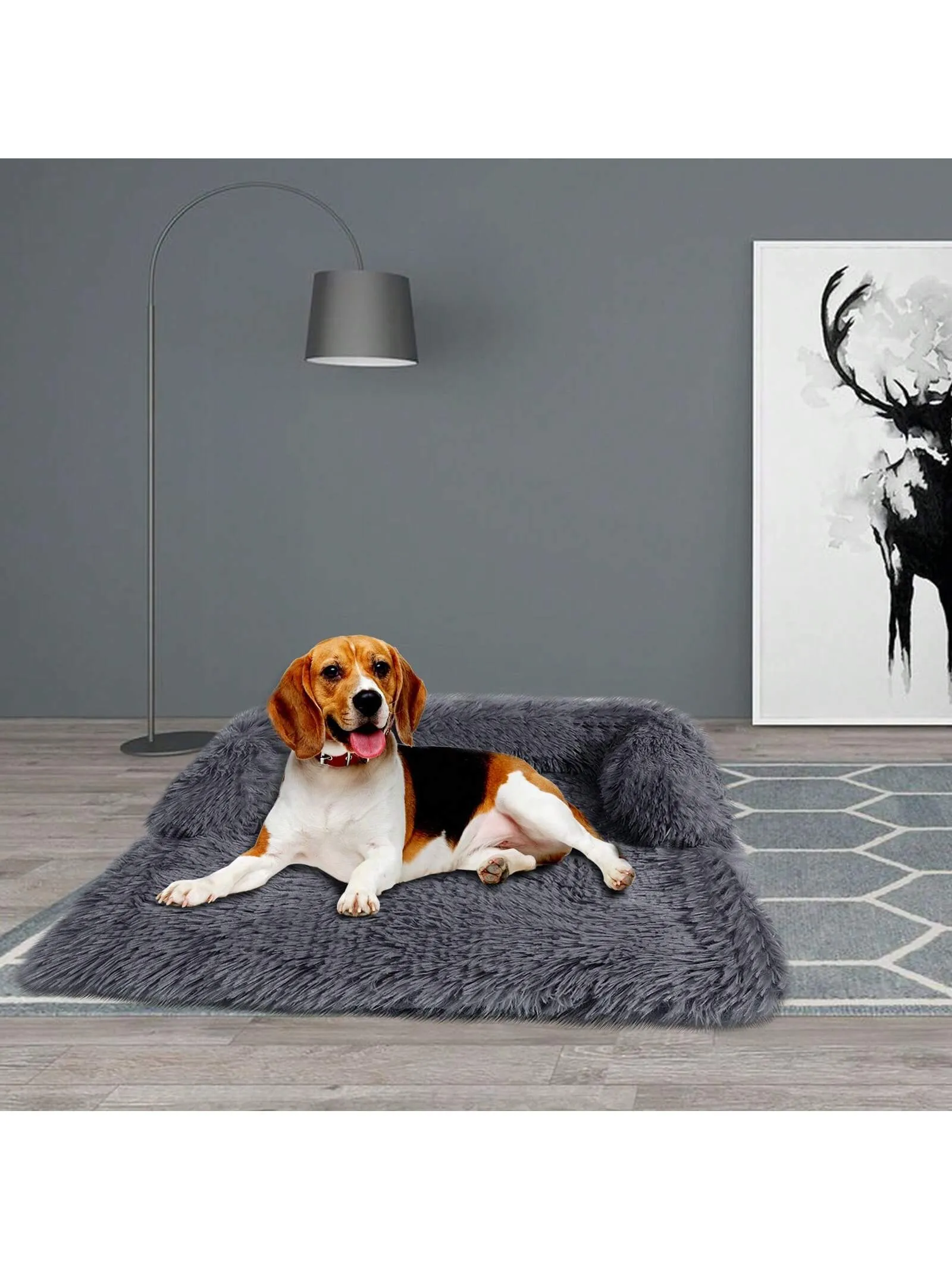 Pet Dog House Bed With Fluffy Plush Sofa Sleeping Mat