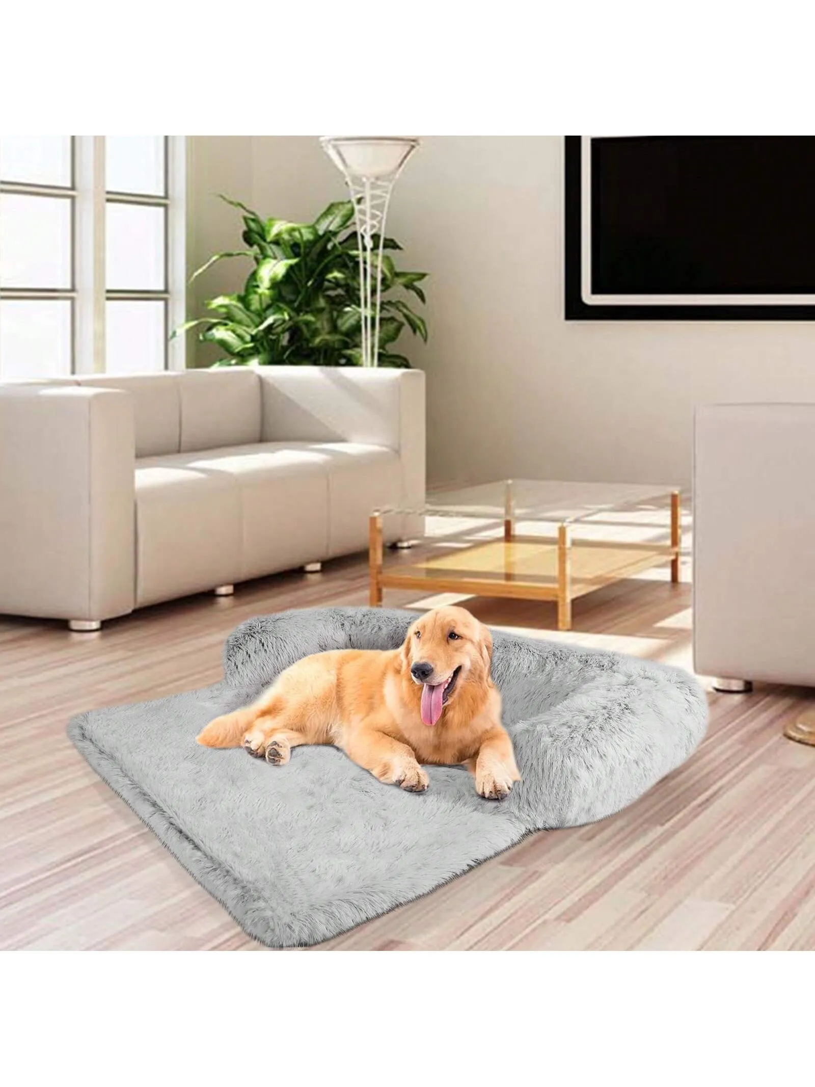 Pet Dog House Bed With Fluffy Plush Sofa Sleeping Mat