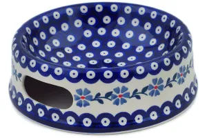 Polish Pottery 8" Pet Bowl Peacock Forget-Me-Not