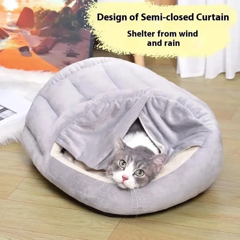 Warm Hooded Cat Nest Semi-closed Curtain Nest Winter