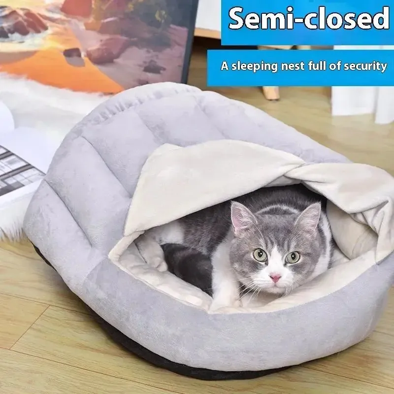 Warm Hooded Cat Nest Semi-closed Curtain Nest Winter